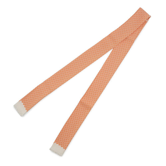 HERMES Necktie Scarf Orange/White Silk100%