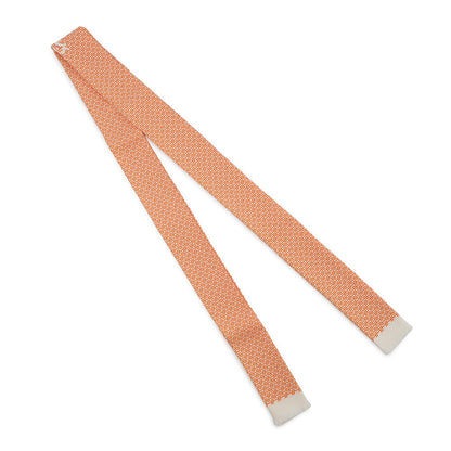 HERMES Necktie Scarf Orange/White Silk100%