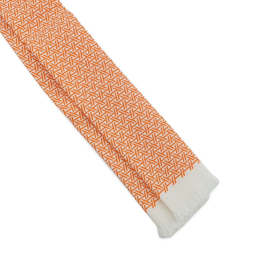 HERMES Necktie Scarf Orange/White Silk100%