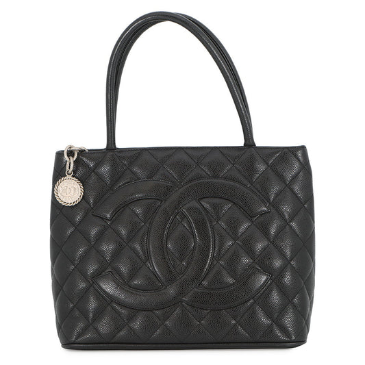 CHANEL Matelasse Medallion Tote BlackA01804 Caviar Leather