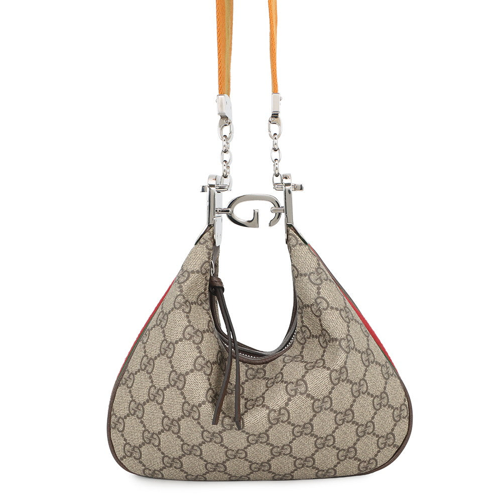 GUCCI Attaché Shoulder Bag Beige/Brown/Orange699409 96GRN 4091 GG Supreme Leather Size Small