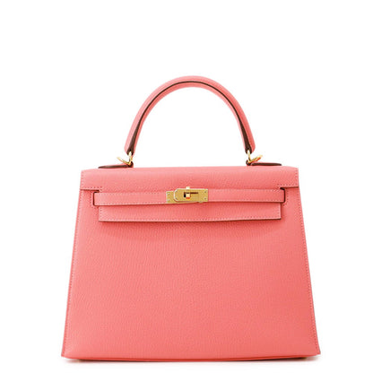 HERMES Kelly Sellier Rose Lipstick Chevre Myzore Goatskin Size 25