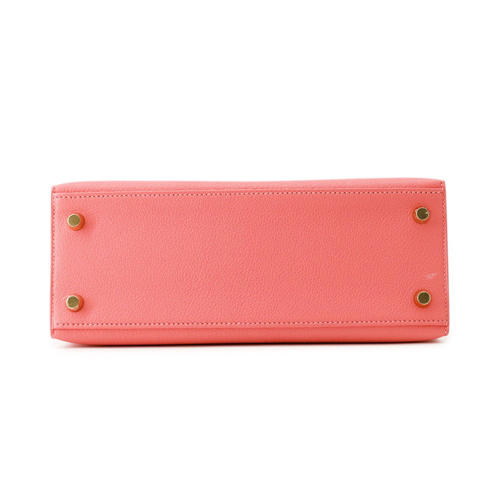 HERMES Kelly Sellier Rose Lipstick Chevre Myzore Goatskin Size 25