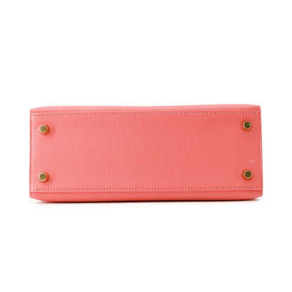 HERMES Kelly Sellier Rose Lipstick Chevre Myzore Goatskin Size 25