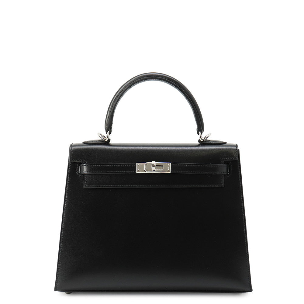 HERMES Kelly Sellier Black Box Calf Leather Size 25