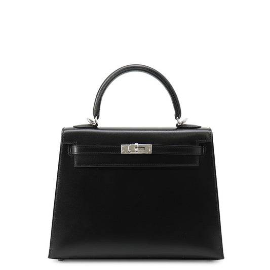 HERMES Kelly Sellier Black Box Calf Leather Size 25