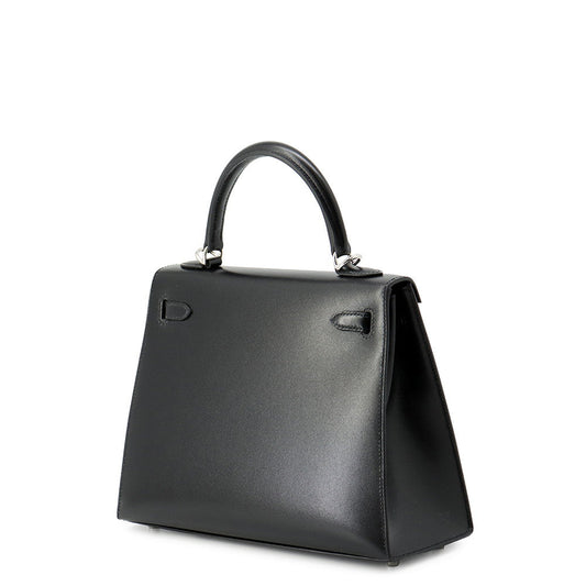 HERMES Kelly Sellier Black Box Calf Leather Size 25