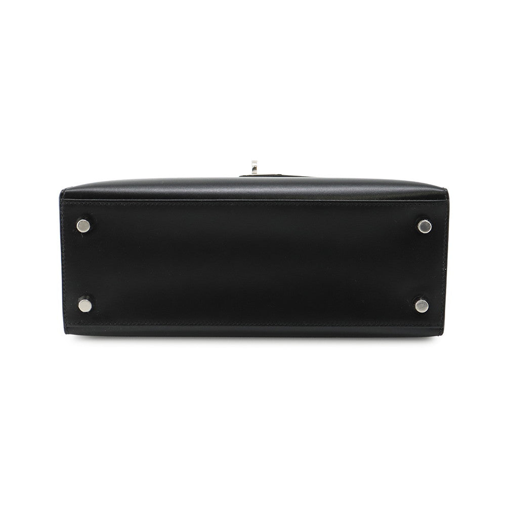 HERMES Kelly Sellier Black Box Calf Leather Size 25