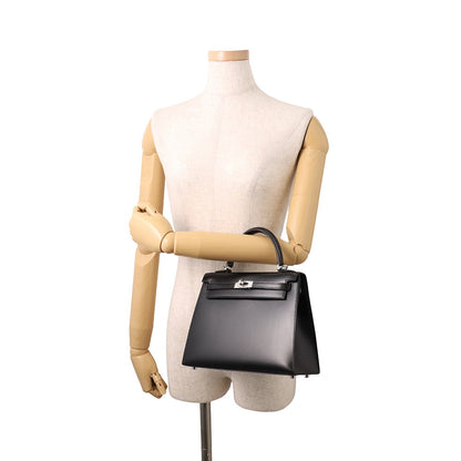 HERMES Kelly Sellier Black Box Calf Leather Size 25