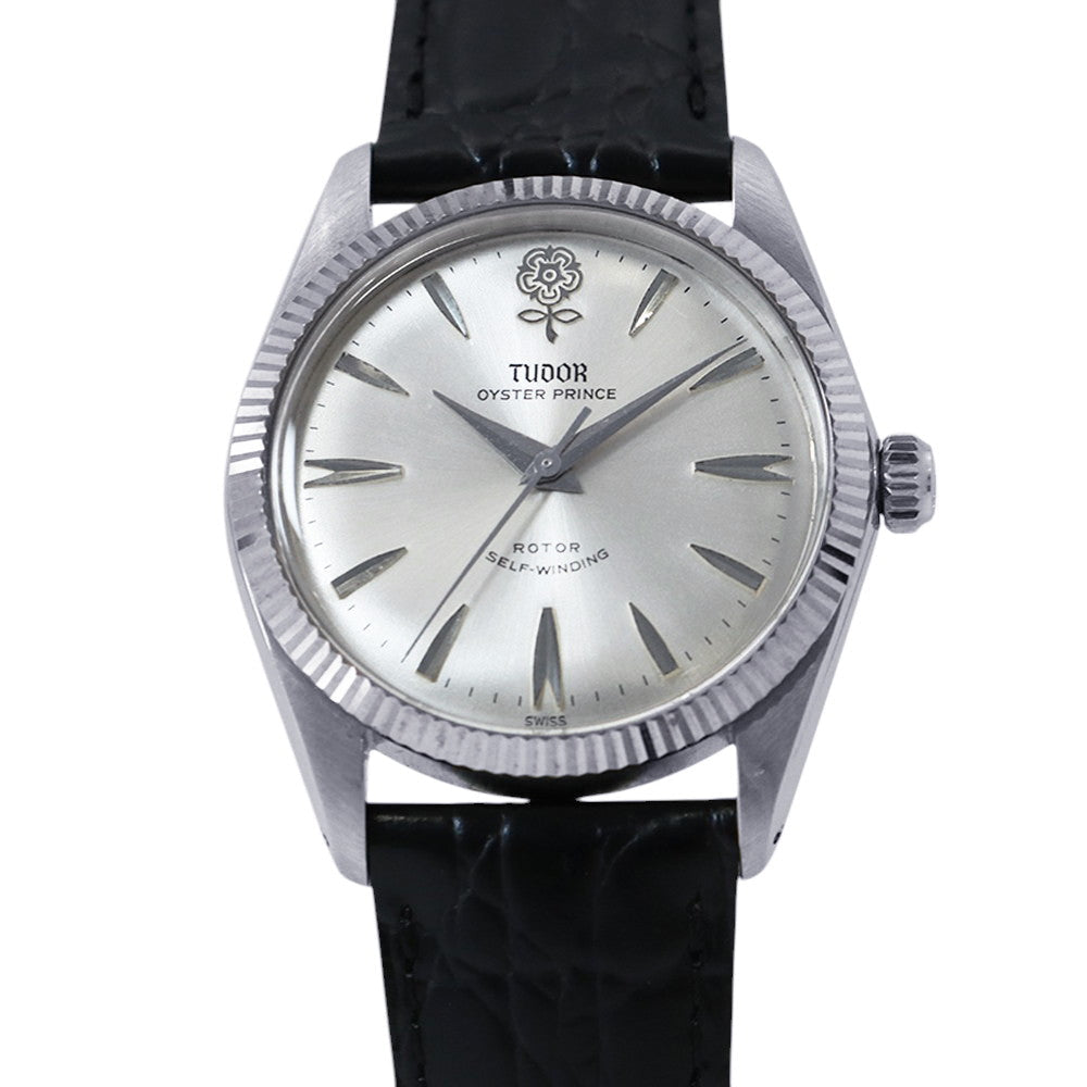 TUDOR Oyster Prince W34mm Stainless Steel Leather Silver Dial7965