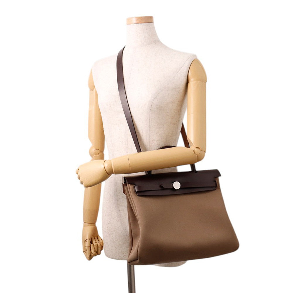 HERMES Bag Herbag Zip Tourne Etoupe/Ebene Toile Officier Vache Hunter Leather Size 31