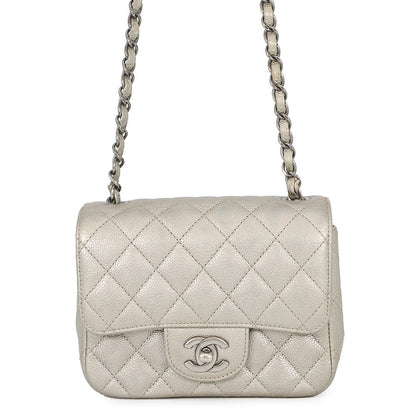 CHANEL Mini Materasse Chain Shoulder SilverA35200 Caviar Leather Size 17