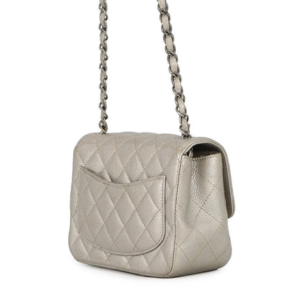 CHANEL Mini Materasse Chain Shoulder SilverA35200 Caviar Leather Size 17