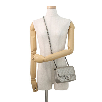 CHANEL Mini Materasse Chain Shoulder SilverA35200 Caviar Leather Size 17