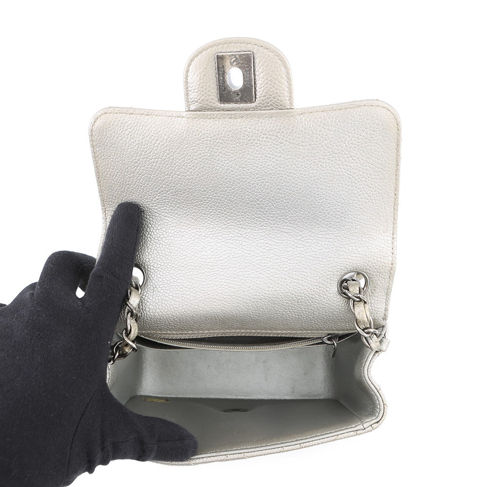 CHANEL Mini Materasse Chain Shoulder SilverA35200 Caviar Leather Size 17
