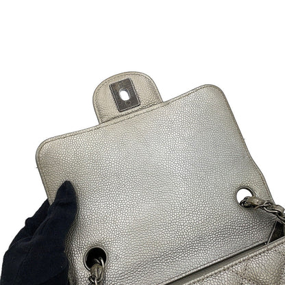 CHANEL Mini Materasse Chain Shoulder SilverA35200 Caviar Leather Size 17