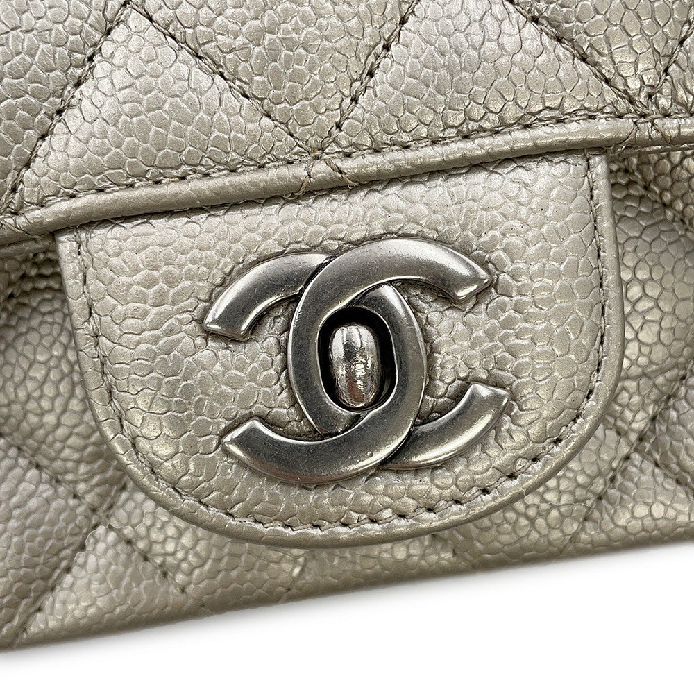 CHANEL Mini Materasse Chain Shoulder SilverA35200 Caviar Leather Size 17