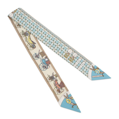 HERMES Twilly VOITURES NOUVELLES: The Evolution of Horse-Drawn Carriages Vert Amande/Blue Jean/Multicolor064108S Silk100%