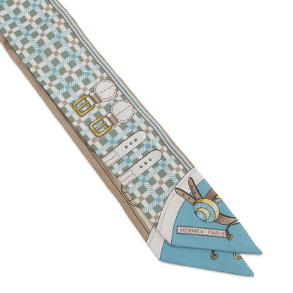HERMES Twilly VOITURES NOUVELLES: The Evolution of Horse-Drawn Carriages Vert Amande/Blue Jean/Multicolor064108S Silk100%