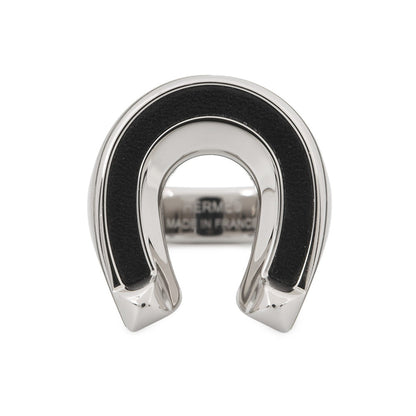 HERMES Ring (Jockey) Size 55 Black Box Calf Leather Metal