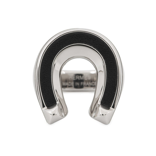 HERMES Ring (Jockey) Size 55 Black Box Calf Leather Metal