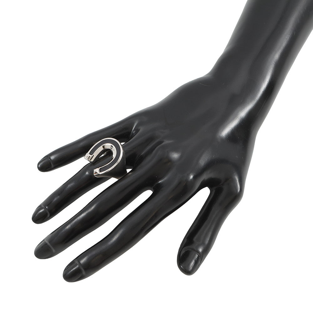 HERMES Ring (Jockey) Size 55 Black Box Calf Leather Metal