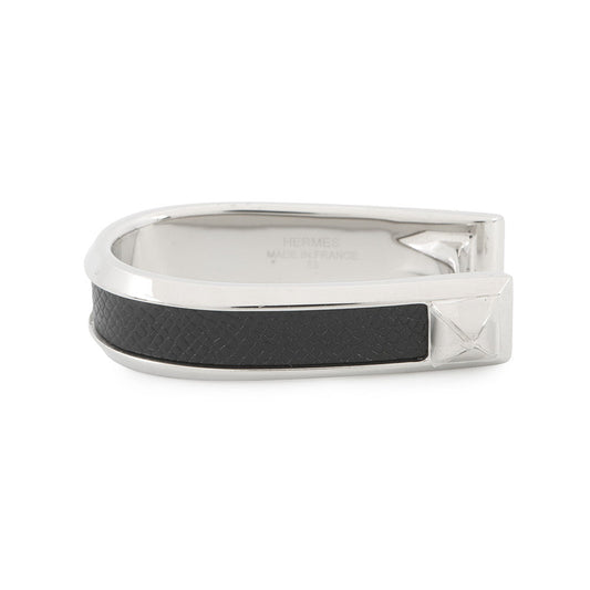 HERMES Ring (Jockey) Double Size 53 Black Epsom Metal