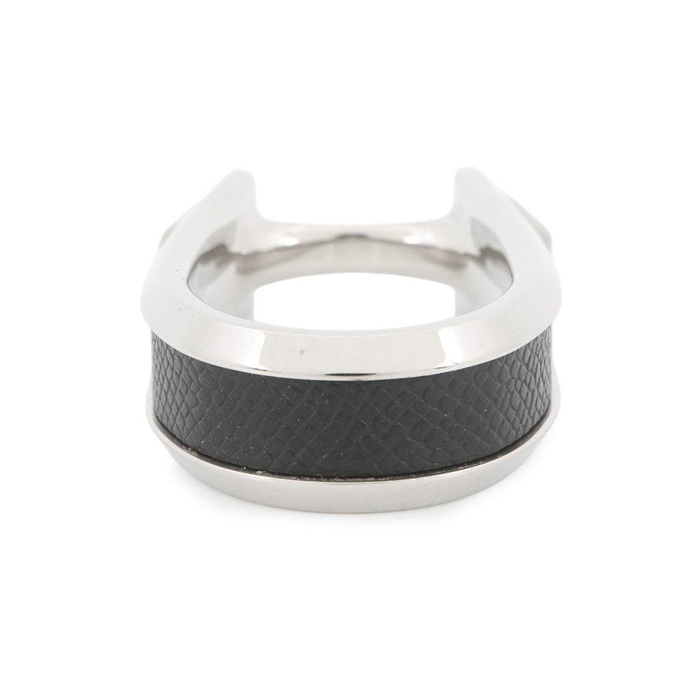 HERMES Ring (Jockey) Double Size 53 Black Epsom Metal