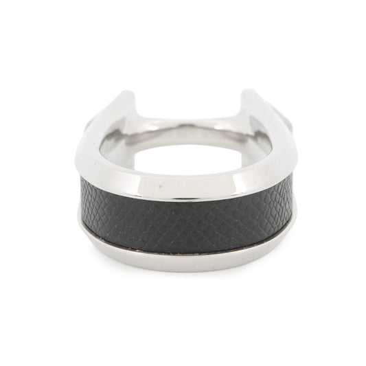 HERMES Ring (Jockey) Double Size 53 Black Epsom Metal