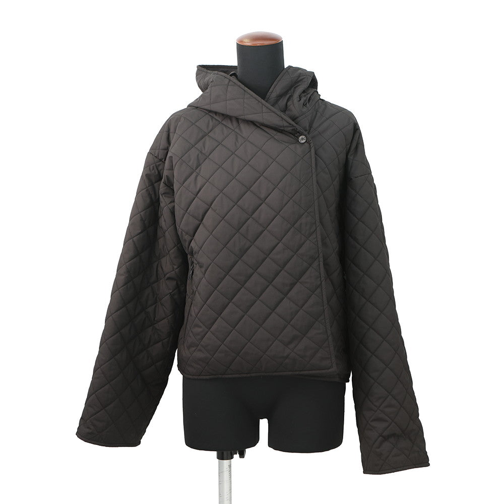 HERMES Quilted Short Jacket Size 38 Black Polyester100%