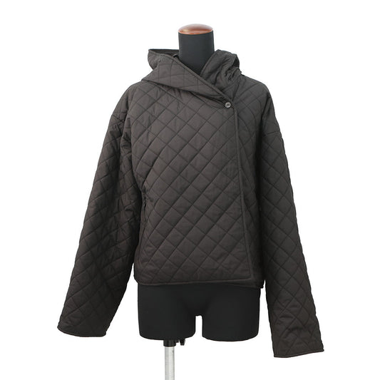 HERMES Quilted Short Jacket Size 38 Black Polyester100%