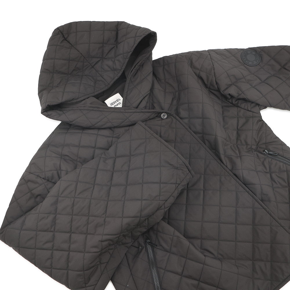 HERMES Quilted Short Jacket Size 38 Black Polyester100%
