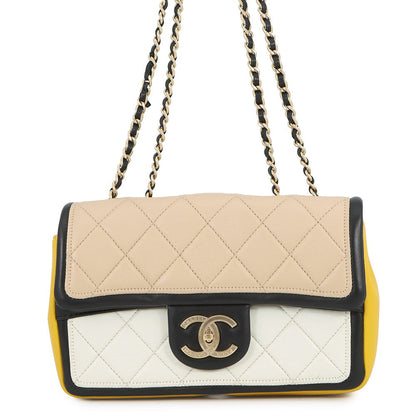 CHANEL Matelasse CC Logo Cruise Line Chain Shoulder Bag Beige/White/YellowA92207 Lambskin Size 22