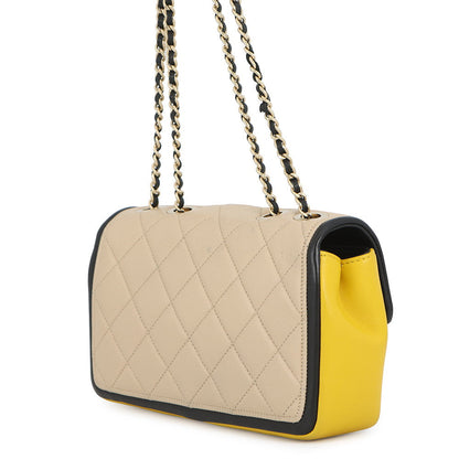 CHANEL Matelasse CC Logo Cruise Line Chain Shoulder Bag Beige/White/YellowA92207 Lambskin Size 22