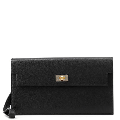 HERMES kelly pocket long Black Chevre Shamqila