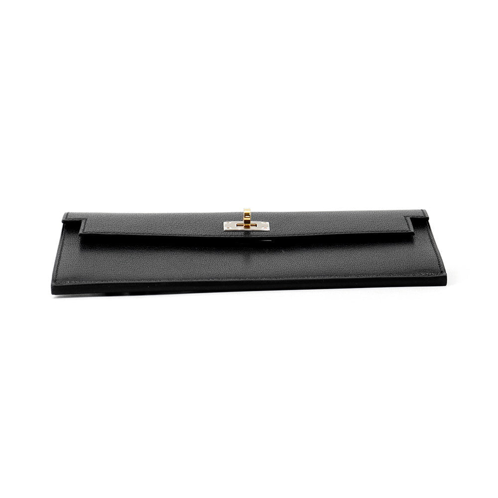 HERMES kelly pocket long Black Chevre Shamqila