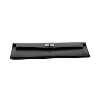 HERMES kelly pocket long Black Chevre Shamqila