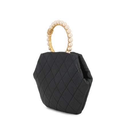 CHANEL Matelasse Pearl Handle Handbag BlackAS2609-B05967-94305 Lambskin Faux Pearl