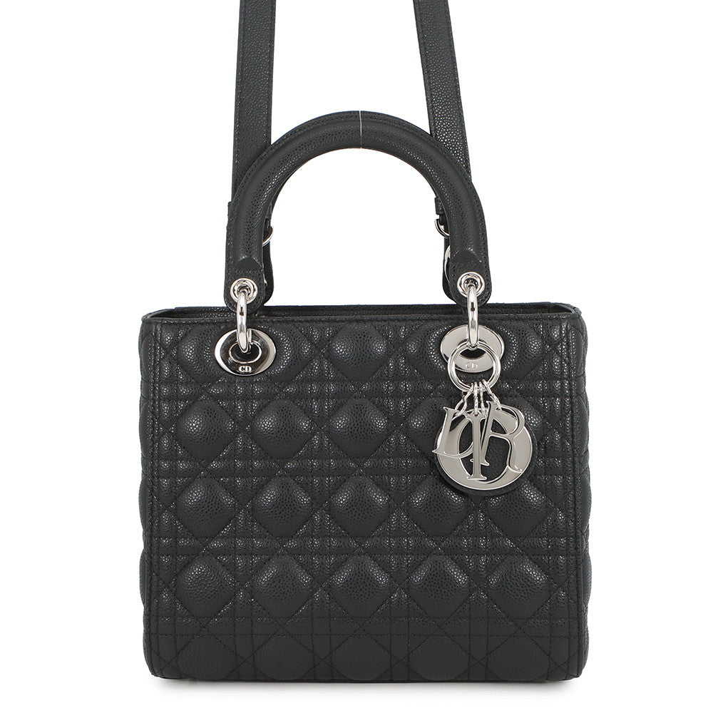 Dior Cannage Lady Dior 2WAY Handbag BlackM0565PWRT_M900 Grained CalfLeather Size Medium