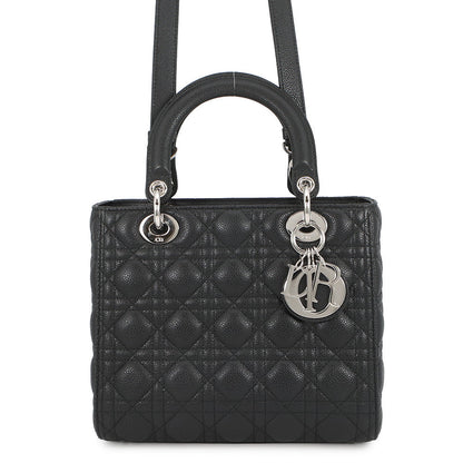 Dior Cannage Lady Dior 2WAY Handbag BlackM0565PWRT_M900 Grained CalfLeather Size Medium