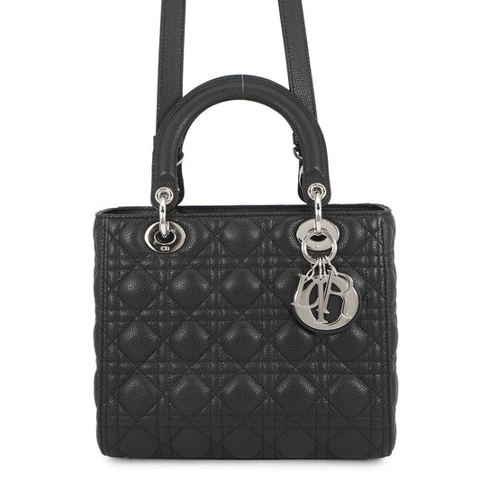 Dior Cannage Lady Dior 2WAY Handbag BlackM0565PWRT_M900 Grained CalfLeather Size Medium