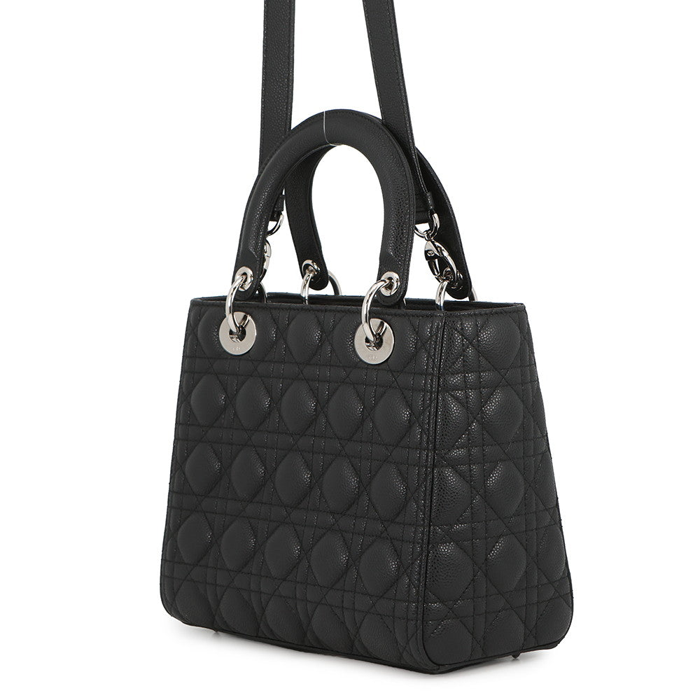 Dior Cannage Lady Dior 2WAY Handbag BlackM0565PWRT_M900 Grained CalfLeather Size Medium