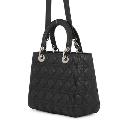 Dior Cannage Lady Dior 2WAY Handbag BlackM0565PWRT_M900 Grained CalfLeather Size Medium