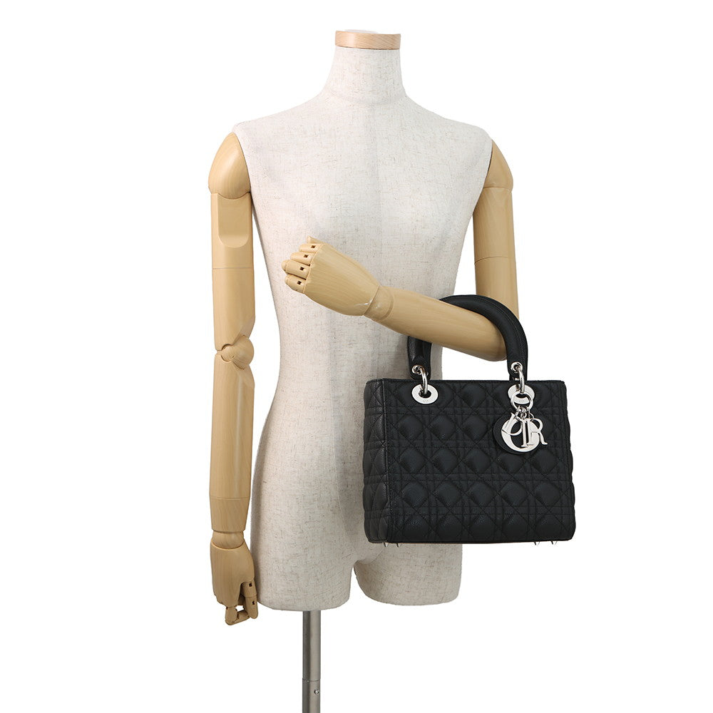 Dior Cannage Lady Dior 2WAY Handbag BlackM0565PWRT_M900 Grained CalfLeather Size Medium