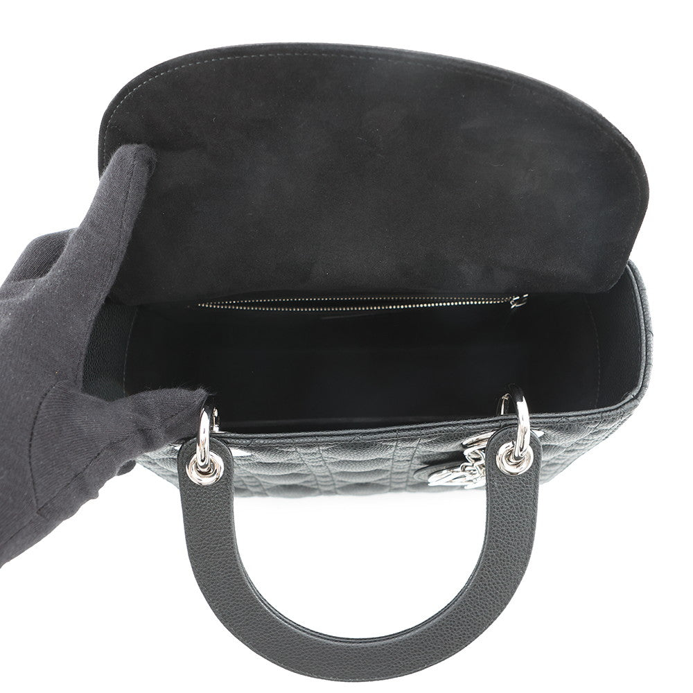 Dior Cannage Lady Dior 2WAY Handbag BlackM0565PWRT_M900 Grained CalfLeather Size Medium