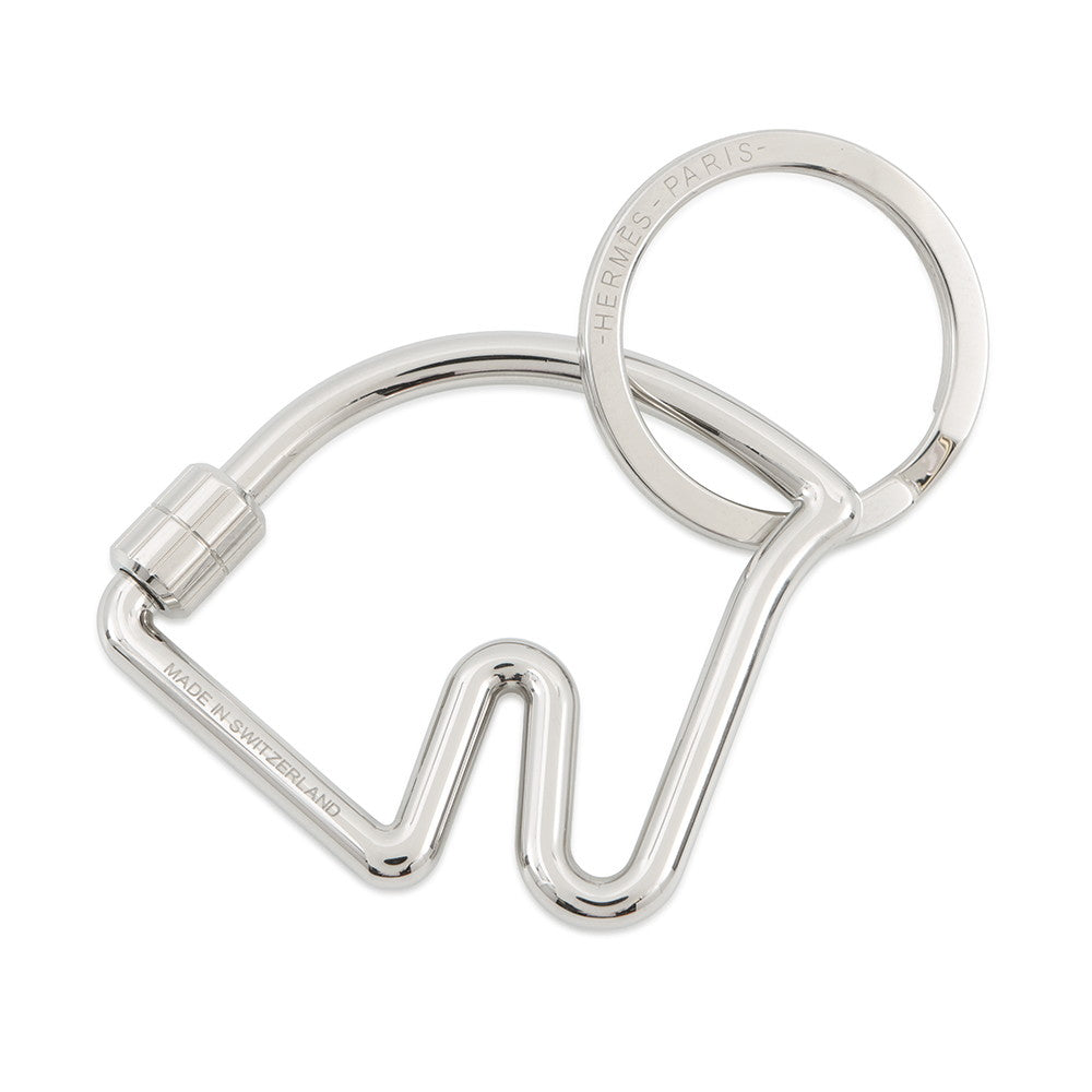 HERMES Cheval Key Ring Silver Metal
