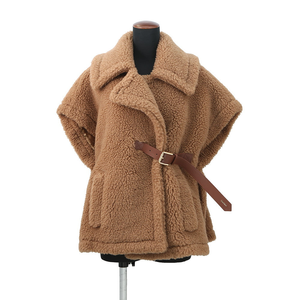 MAX MARA New Ababo Teddy Bear Cape Size SM Camel4736145206001 Camel88% Silk12%