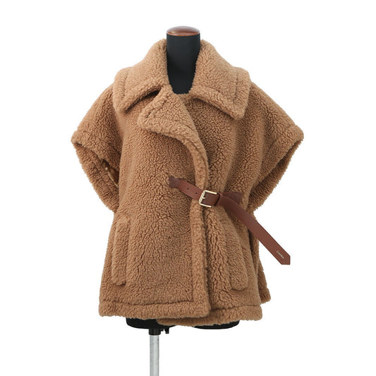MAX MARA New Ababo Teddy Bear Cape Size SM Camel4736145206001 Camel88% Silk12%