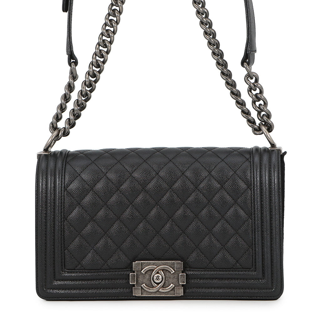CHANEL Boy Chanel Matelasse ChainShoulder Bag BlackA67086 Caviar Leather Size 25