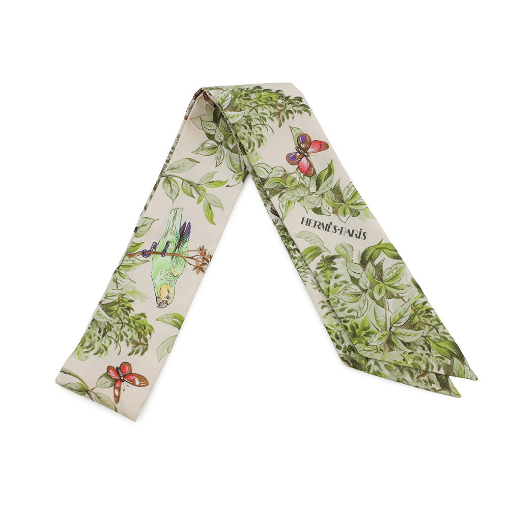 HERMES Twilly 《Near the equator》 Cream / Green / Multicolor Silk100%